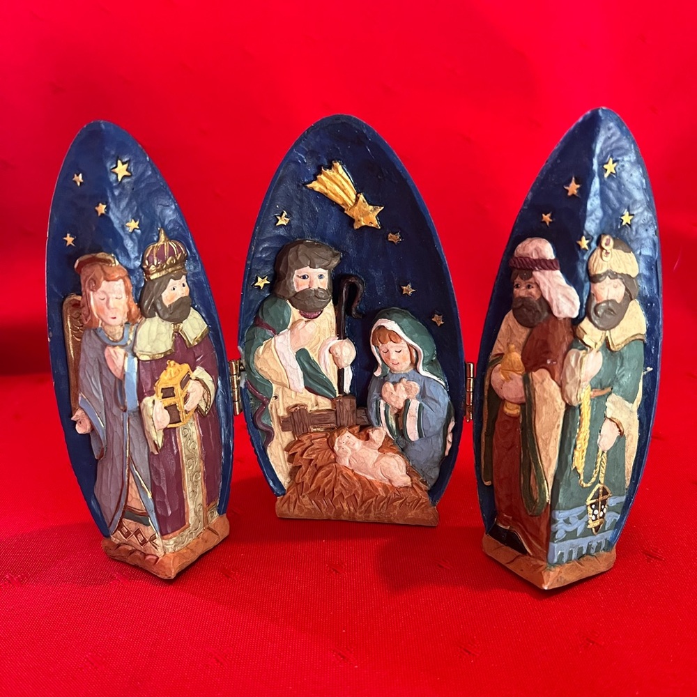 Handcrafted Nativity Scene Figurines - Blue and Multicolor